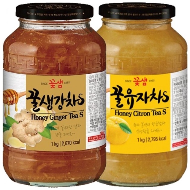 꽃샘 꿀생강차S 1kg + 꿀유자차S 1kg