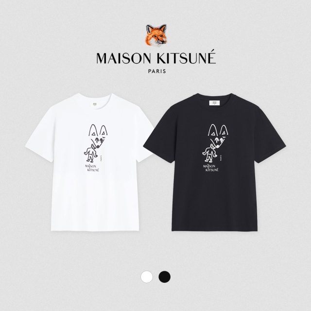메종키츠네 파티폭스 반팔티 블랙/ 화이트