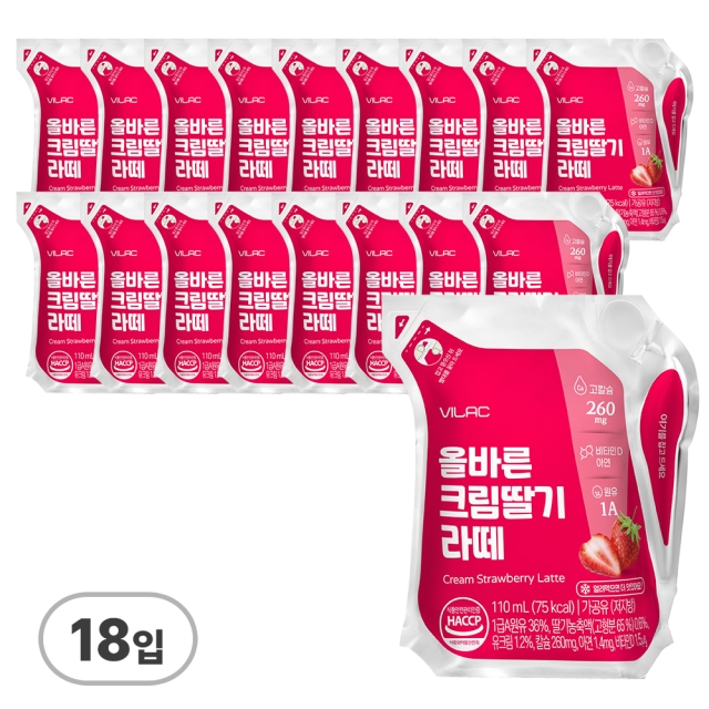 비락 올바른 크림딸기 라떼 딸기 110ml 18입