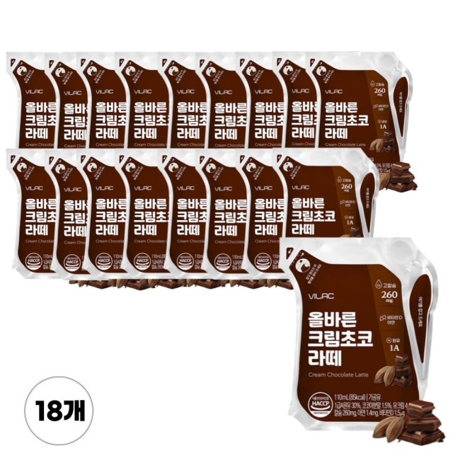 비락 올바른 크림초코 라떼 우유 110ml 18입