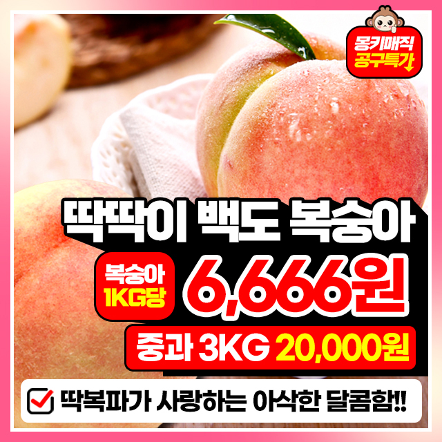 여름복숭아의 정석! 아삭달콤 딱딱이 복숭아 3KG